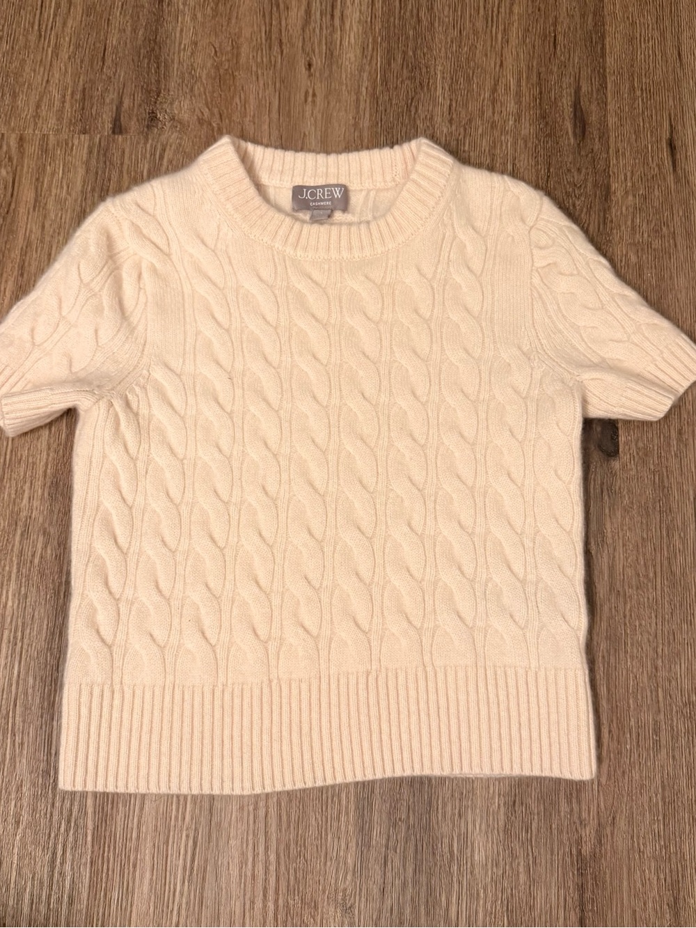 J Crew Cashmere Tee Shirt Sweater Cable Knit Cream Women’s XS Preppy Money READ